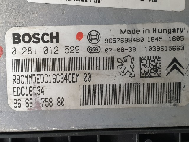 503819 Peugeot 207, Motorvezérlő, Ecu, 0281012529, 9663475880, Bosch.