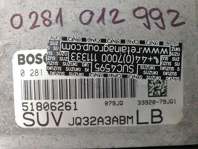 503820 Fiat Sedici 2007, Motorvezérlő, Ecu, 0281012992, 51806261, Bosch