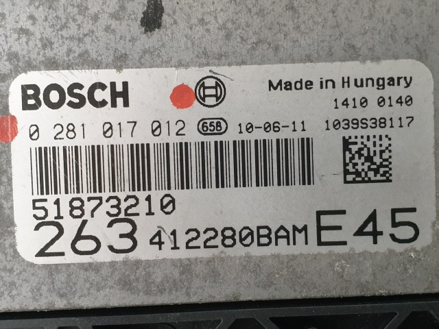 503823 Fiat Doblo 3, 2010, Motorvezérlő, Ecu, 0281017012, 51873210, Bosch.