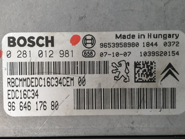 503825 Citroen C4 Picasso, Motorvezérlő, Ecu, 0281012981, 9664617680, Bosch.