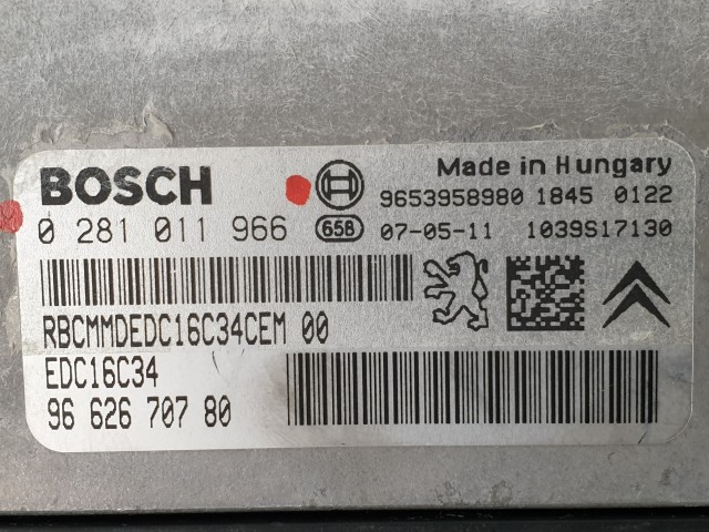 503826 Citroen C4, 2007, Motorvezérlő, Ecu, 0281011966, 9662670780, Bosch.