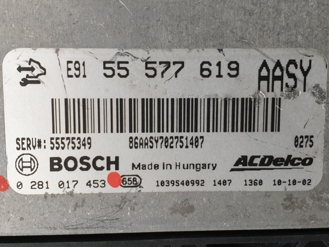 503829 Opel Insignia 2010, Motorvezérlő, Ecu, 0281017453, 55577619, Bosch.