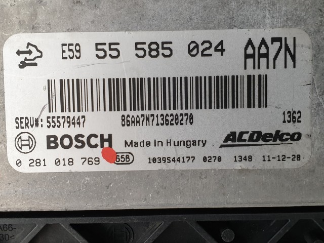 503831 Opel Insignia 2011, Motorvezérlő, Ecu, 0281018769, 55585024, Bosch.