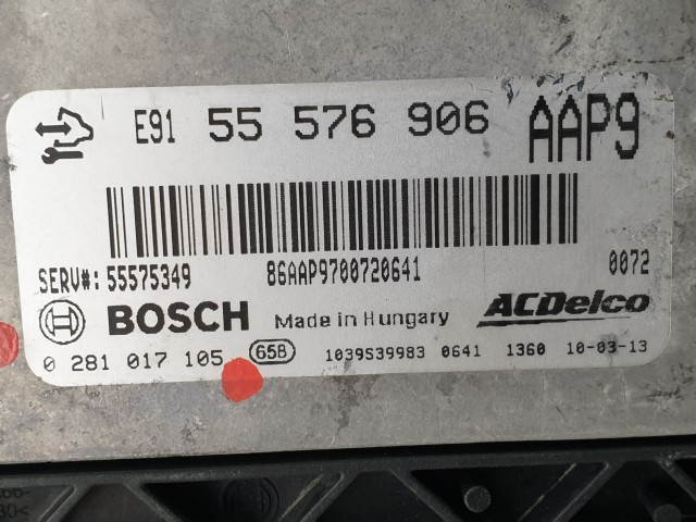 503832 Opel Insignia 2010, Motorvezérlő, Ecu, 0281017105, 55576906, Bosch.