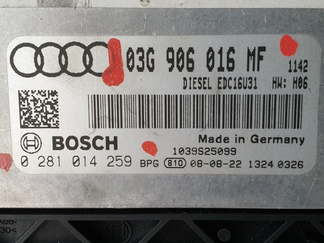 503834 Audi A6 C6, 2008, Motorvezérlő, Ecu, 0281014259, 03G906016MF, Bosch.