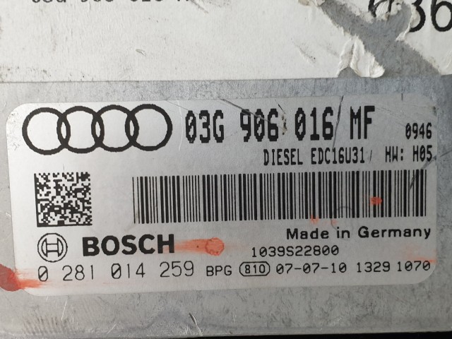 503835 Audi A6 C6, 2007, Motorvezérlő, Ecu, 0281014259, 03G906016MF, Bosch.