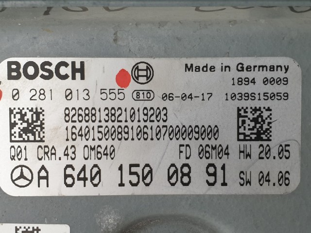 503839 Mercedes A Osztály, W169, Motorvezérlő, Ecu, 0281013555, A6401500891, Bosch.