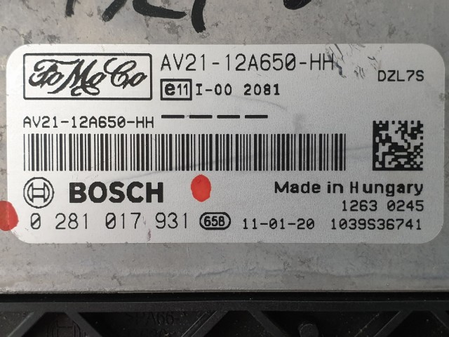 503840 Ford Fiesta 2011, Motorvezérlő, Ecu, 0281017931, AV21-12A650-HH, Bosch.