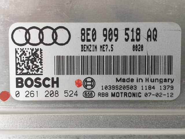 503843 Audi A4 B7, 2007, Motorvezérlő, Ecu, 0261208524, 8E0909518AQ, Bosch.