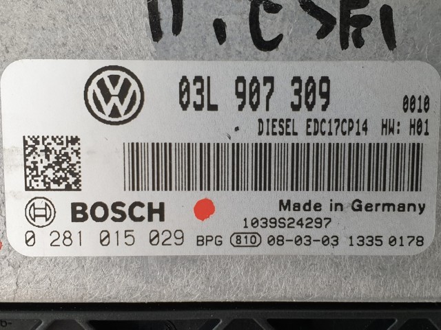 503844 VW Passat B6, Motorvezérlő, Ecu, 0281015029, 03L907309, Bosch.