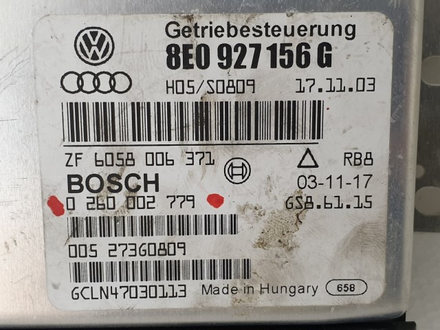 503845 Audi A4 B6, 2003,  Automataváltó Vezérlő Elektronika, 0260002779, 8E0927156G.