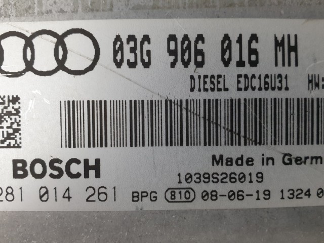 510885 Audi A6 C6, 2008, Motorvezérlő, Ecu, 0281014261, 03G906016MH, Bosch.