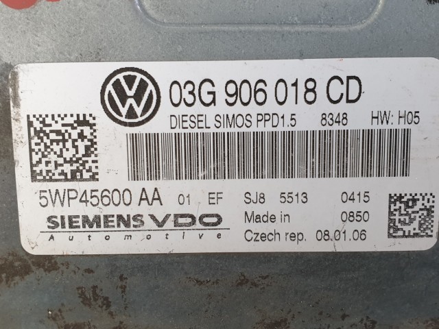 504336 VW Passat B6, 2006, Motorvezérlő, Ecu, 5WP45600 AA, 03G906018CD, Siemens.