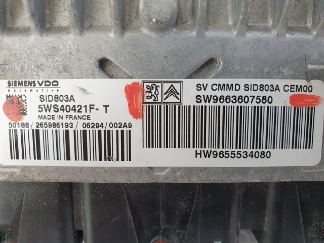 504337 Citroen C4, Peugeot, Motorvezérlő, Ecu, 9663607580, 5WS40421F-T, Siemens.