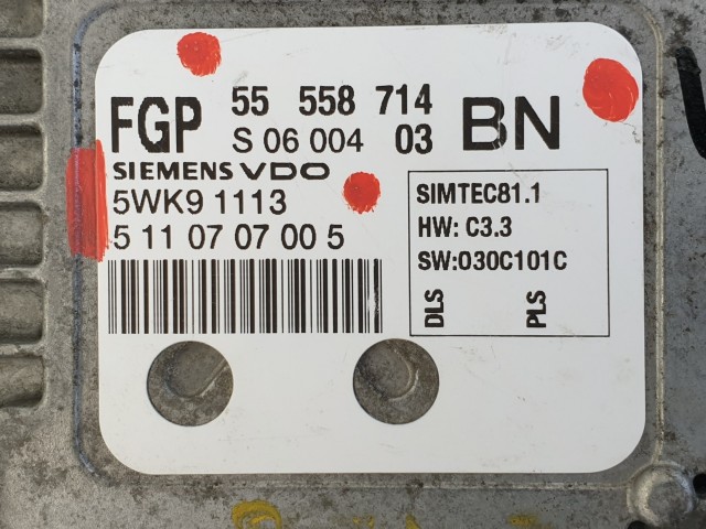 504352 Opel Vectra C, Motorvezérlő, Ecu, 55558714, 5WK91113, Siemens.