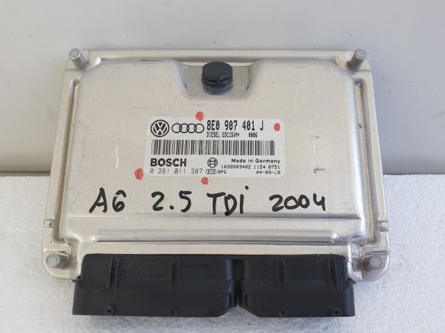 504360 Audi A6 C5, 2.5 V6, Motorvezérlő, Ecu, 0281011387, 8E0907401J, Bosch.