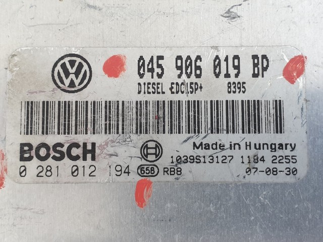 504362 VW Polo 1.4 D, 2007, motorvezérlő, Ecu, 0281012194, 045906019BP, Bosch.