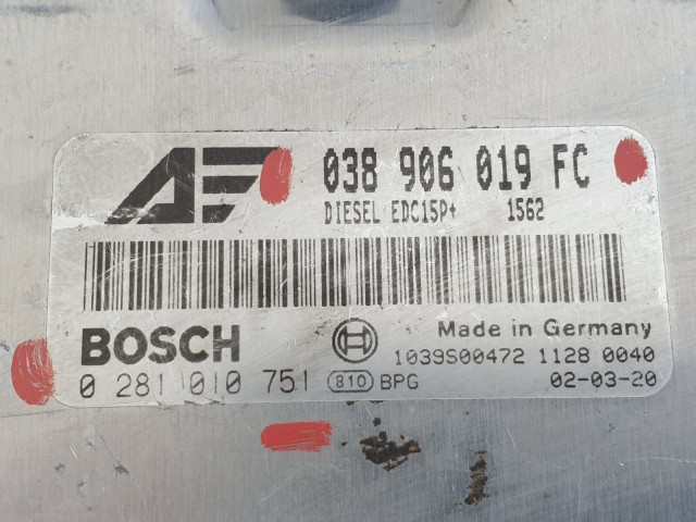 504364 VW Sharan 2002, Motorvezérlő, Ecu, 0281010751, 038906019FC, Bosch.