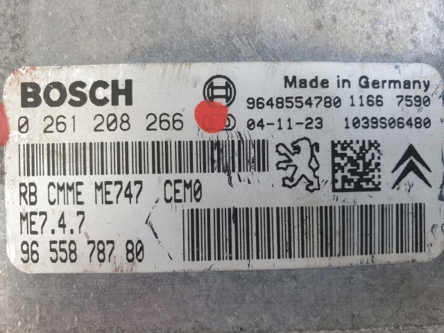 504367 Peugeot 407, 3.0 V6, Motorvezérlő, Ecu, 0261208266, 9655878780, Bosch.