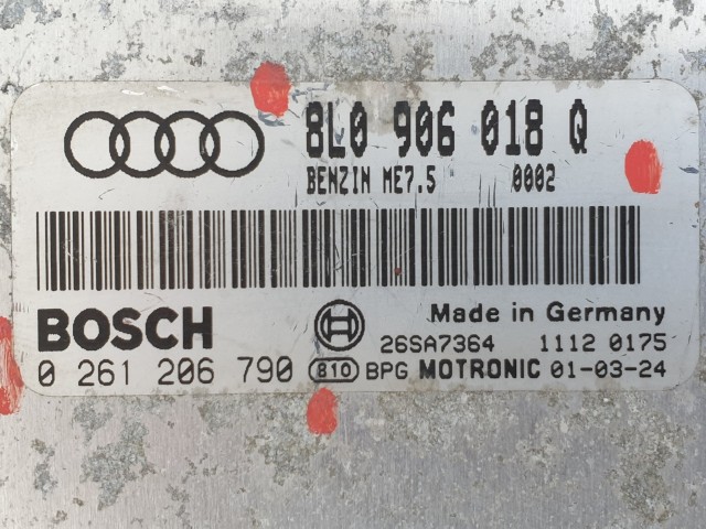 504370 Audi TT, 2001, Motorvezérlő, Ecu, 0261206790, 8L0906018Q, Bosch.