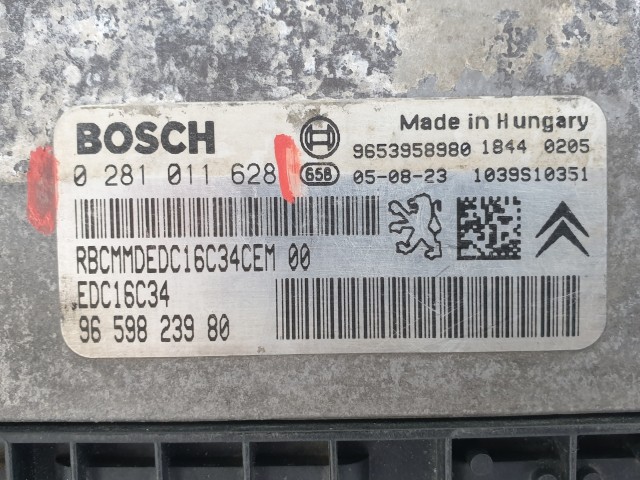 504372 Peugeot 206, 2005, Motorvezérlő, Ecu, 0281011628, 9659823980, Bosch.