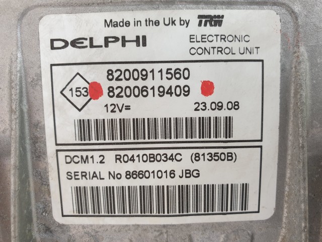 504378 Renault Clio 3, Motorvezérlő, Ecu, 8200619409, 8200911560, Delphi.