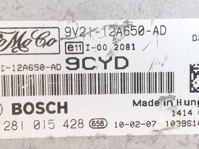 508548 Ford Fiesta 2010, Motorvezérlő, Ecu, 0281015428, 9V21-12A650-AD, Bosch.