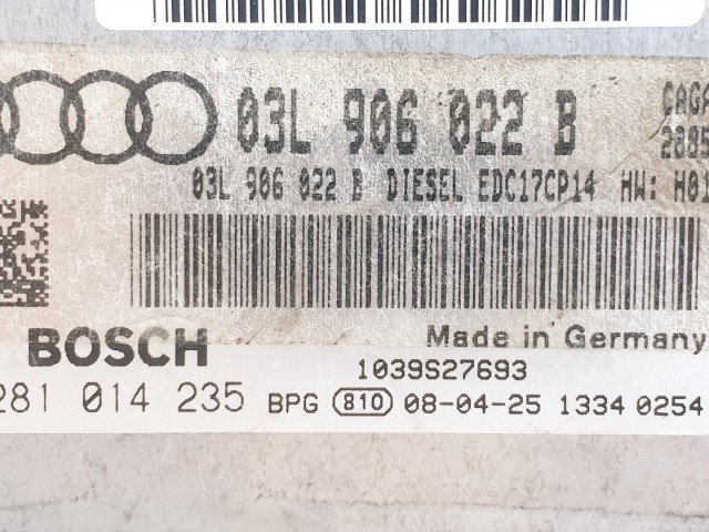 508569 Audi A4 B7, Motorvezérlő, Ecu, 0281014235, 03L906022B, Bosch.