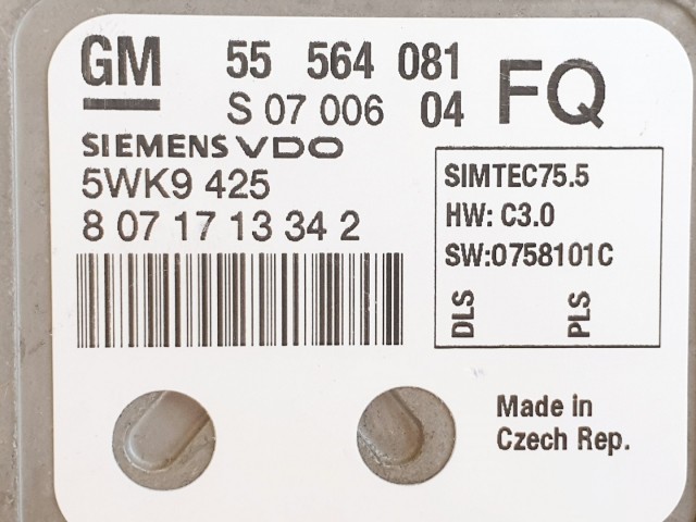 508579 Opel Vectra C, Motorvezérlő, Ecu, 55564081, 5WK9425, Siemens.