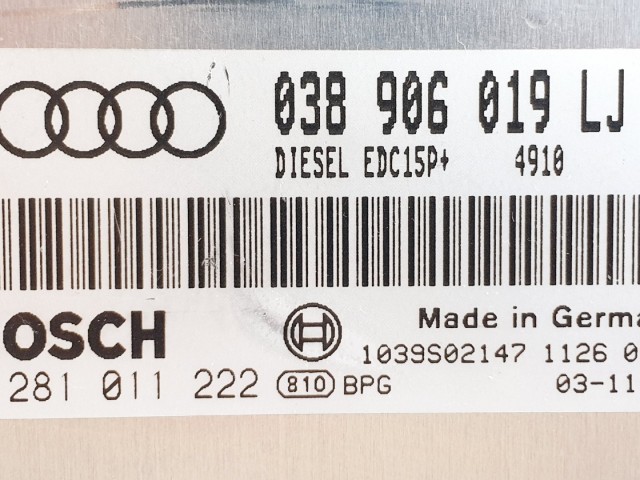 508585 Audi a4, 2003, Motorvezérlő, Ecu, 0281011222, 038906019Lj, Bosch.