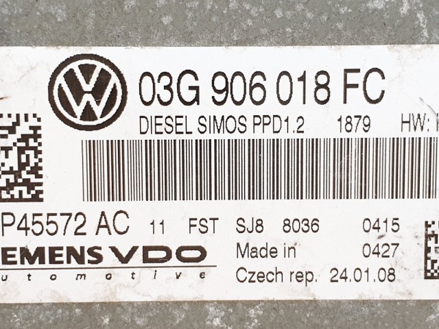 508602 VW Golf 5, D,  Motorvezérlő, Ecu, 5WP45572AC, 03G906018FC, Siemens.