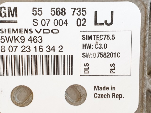 508625 Opel Astra H, Motorvezérlő, Ecu, 55568735, 5WK9463, Siemens.