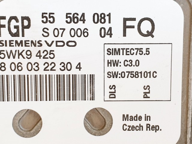 508627 Opel Astra H, Motorvezérlő, Ecu, 55564081, 5WK9425, Siemens.