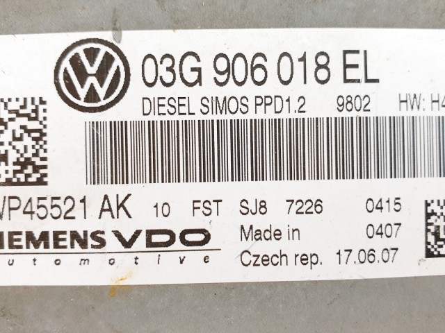 508689 Skoda Octavia RS, Motorvezérlő, 5WP45521AK, 03G906018EL, Siemens.