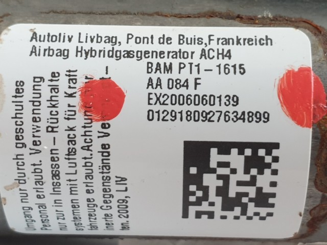 509318 Renault Megane 3, 2010, Bal Függönylégzsák, Légzsák. EX2006060139.