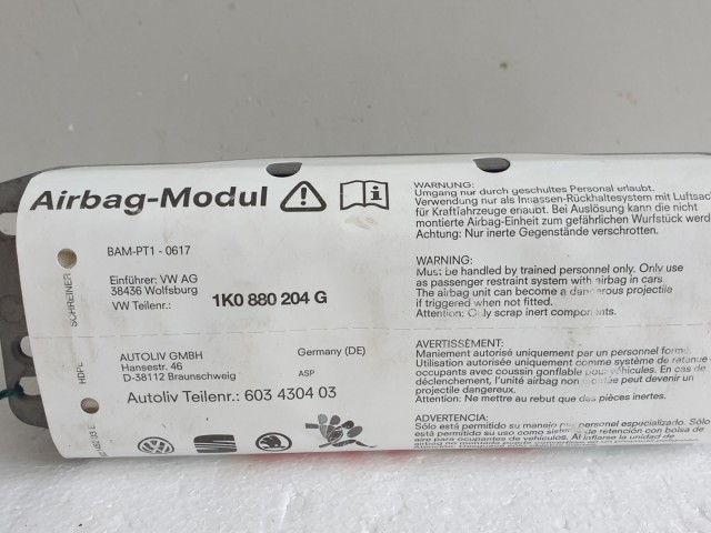 509369 VW Golf 5, 2005, Utaslégzsák, Légzsák, 1 Csati, 1K0880204G.