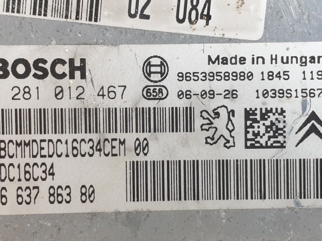 511359 Peugeot 207, Motorvezérlő, Ecu, 0281012467, 9663786380, Bosch.