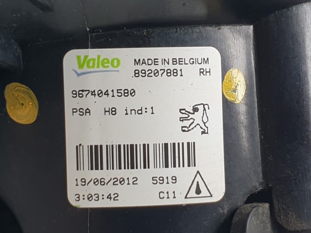 511481 Peugeot 308, 2012, Jobb Ködlámpa, 9674041580.