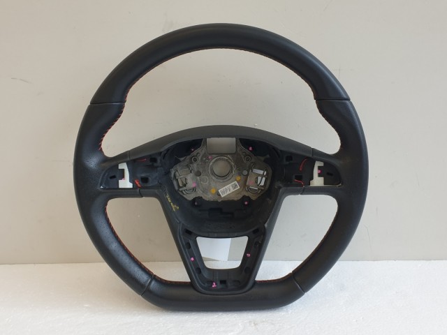 511518 Seat Leon 2016, Bőrkormány, Piros Cérna, Kormány, Multikormány.