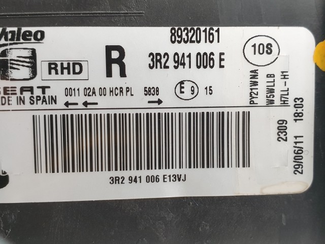511640 Seat Exeo 2011, Jobb Első Lámpa Fényszóró, 3R2941006E.