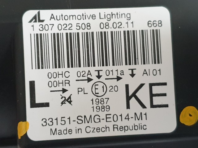 511649 Honda Civic Ufo, 2009, Bal Fényszóró, Lámpa, 33151-SMG-E014.