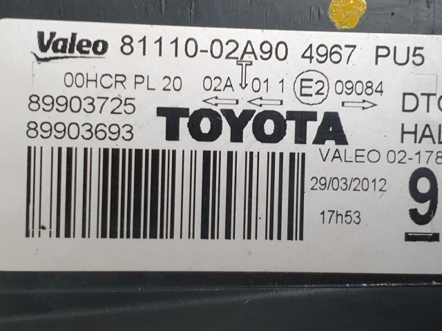 511947 Toyota Auris 2011, Jobb Első Projektoros Lámpa Fényszóró, 81110-02A90.