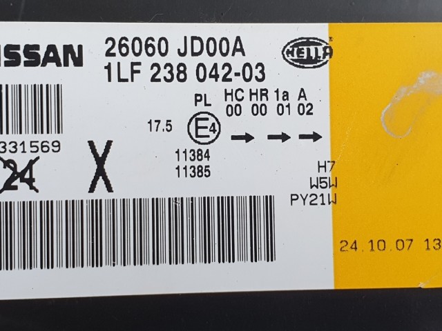 511948 Nissan Qashqai 2007, Bal Első Lámpa, Fényszóró, 26060-JD00A.