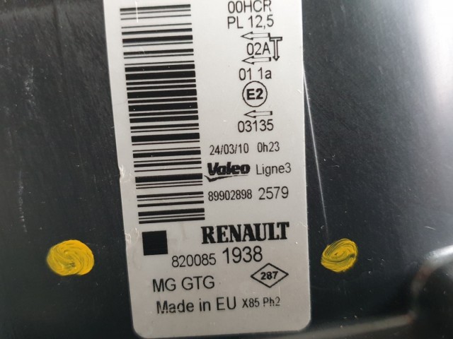 511955 Renault Clio 3, 2010, Bal Első Fényszóró, Lámpa, 8200851938.