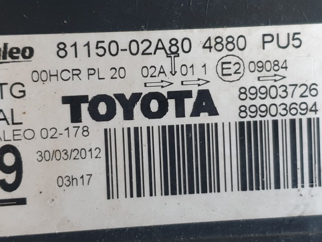  512074 Toyota Auris 2011, Bal Első Projektoros Lámpa Fényszóró, 81150-02A80.