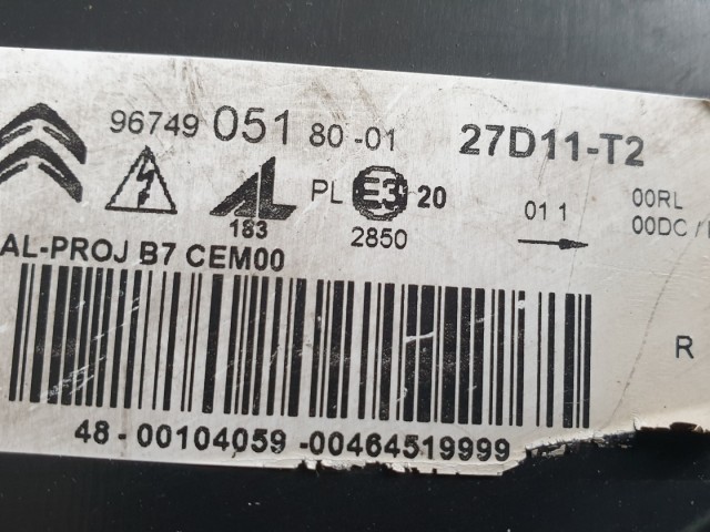 512289 Citroen DS4, 2011, Bal Első Xenon Fényszóró, Lámpa, 9674905180.