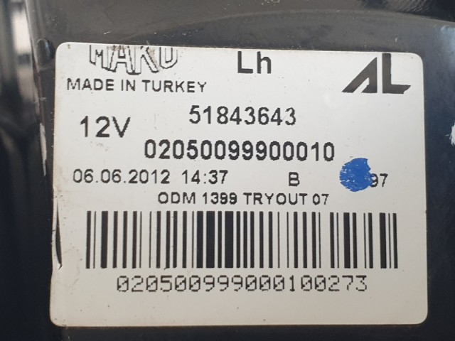 512101 Fiat Panda 2013, Bal Hátsó Lámpa, 51843643.