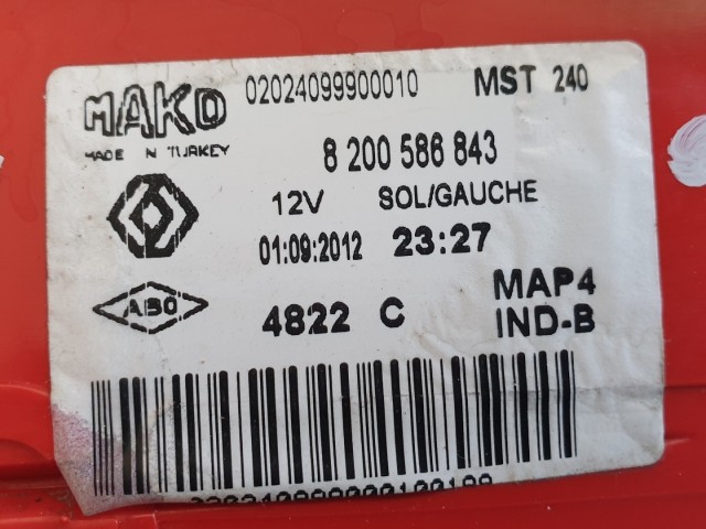 512119 Renault Clio 3, 2012, KOMBI Bal Hátsó Lámpa, 8200586843.