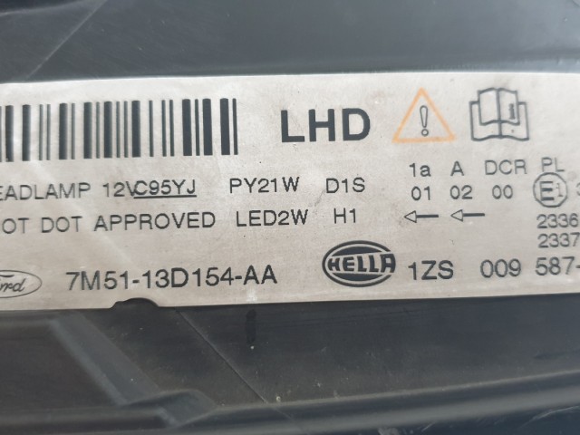 512568 Ford C Max 2008, Jobb Első Xenon Lámpa, Fényszóró, 7M51-13D154-AA.