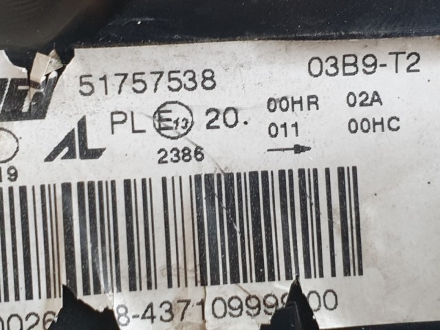 512584 Fiat Bravo 2, 2008, Bal Első Projektoros Lámpa, Fényszóró, 51757538.